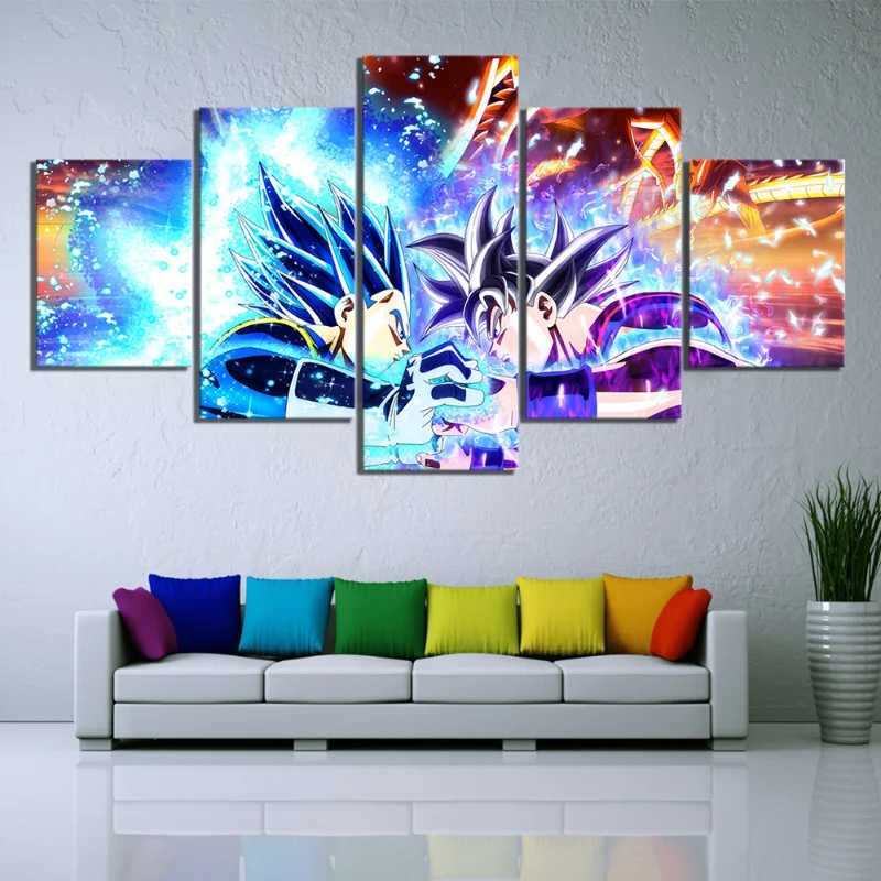 

Unframed 5 Piece Ultra Instinct Goku VS Vegeta Pictures Dragon Ball Super Animation Art Canvas Paintings for Home Decor Gift