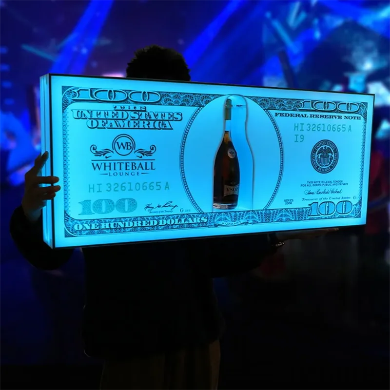 Nightclub Bar LED Glowing US Dollar Messages Board Sign Liquor VIP Wine Bottle Display Holder Stand Glorifiers Service Presenter