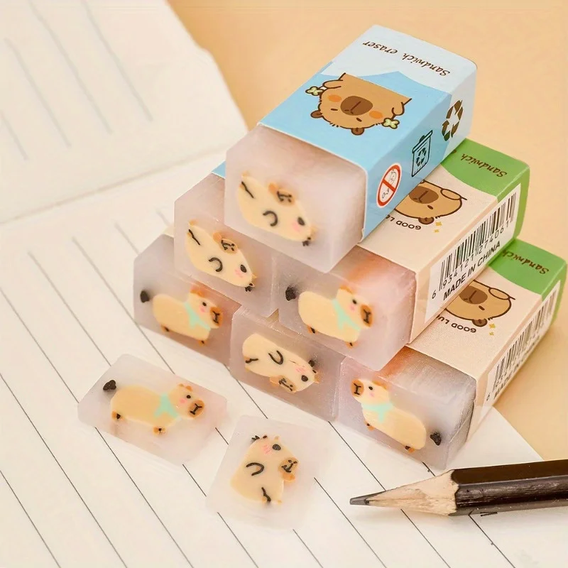 학생들을위한 10Pcs 크리 에이 티브 카피바라 지우개 재미있는 책상 문구 학생 학교 용품 학교 선물로 돌아 가기
