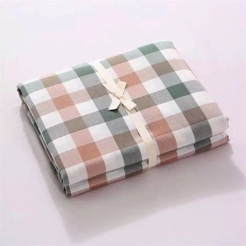 Washed Cotton Bedding Sheets Bedroom Household Plaid Flat Sheet Soft King Queen Full Size Students Dormitory Mattress Cover New 5