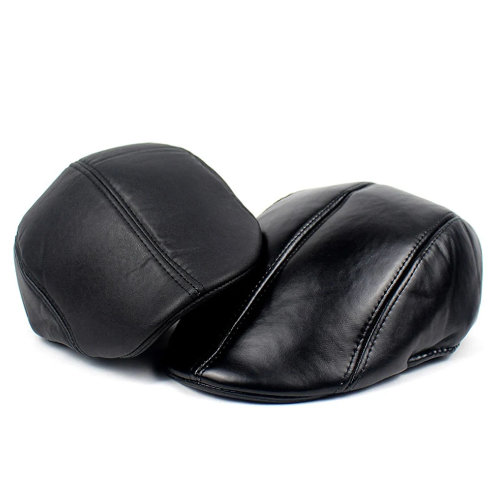 

Fashion Flat Cap Men Shiny/matte PU Leather Duckbill Hats Berets Black Directors Cap Male Vintage Winter Driving Cap