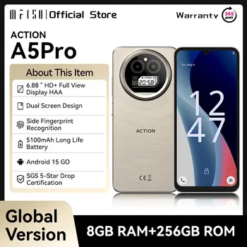 IIIF150 Action A5Pro Phone Android 15 Go Smartphone 12GB RAM 256GB ROM 6.8inch HD+ HAA Display Dual Screen Design 5100mAh Batter
