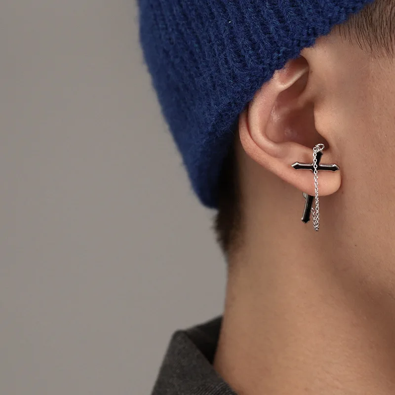 Dark Gothic Sword Earring Big Cross Ear Piercing Stud Earring For Women Men Vintage Goth Punk Rock Halloween Fashion Jewelry 6