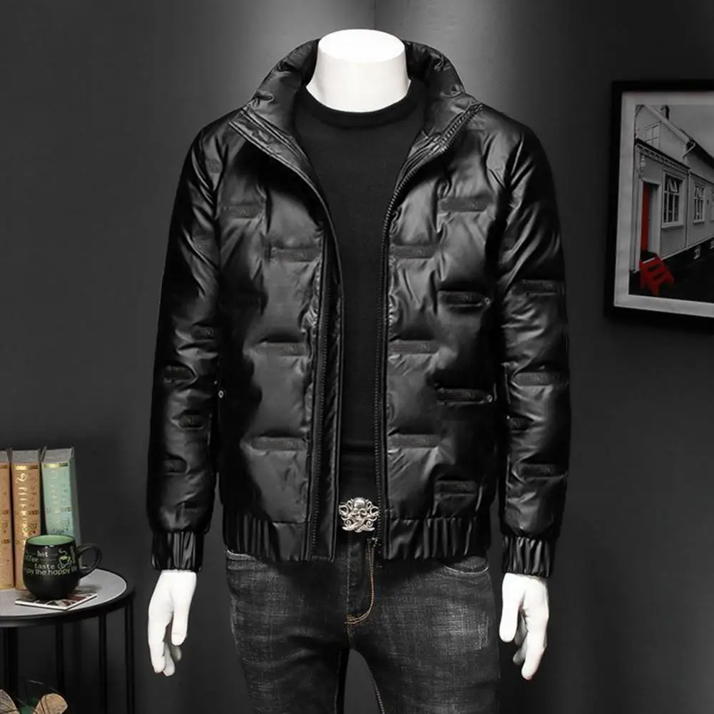 Men Down Cotton Jacket Autumn Winter Long Sleeves Stand Collar Cuffed Zipper Casual Regular Fit Shiny Warm Male Short Coat 2021 zipper up hoodie jacket men spring autumn brand slim fit coat male casual baseball bomber jacket men overcoat plus size