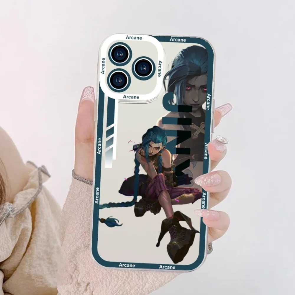 thumbnail image 1 of Funda de teléfono Arcane Jinx Anime para iPhone 11 12 Mini 13 14 Pro Max carcasa transparente, 1 of 5