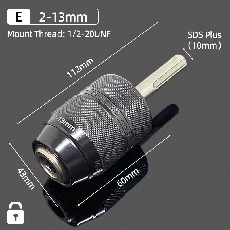 1.5-13mm SDS Plus Quick Change Drill Chuck Adapter - 1/2-20 UNF Mount For Impact Drivers & Hammer Drills