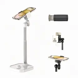 Rotating Adjustable Desktop Phone Stand with Face - Level View (White)