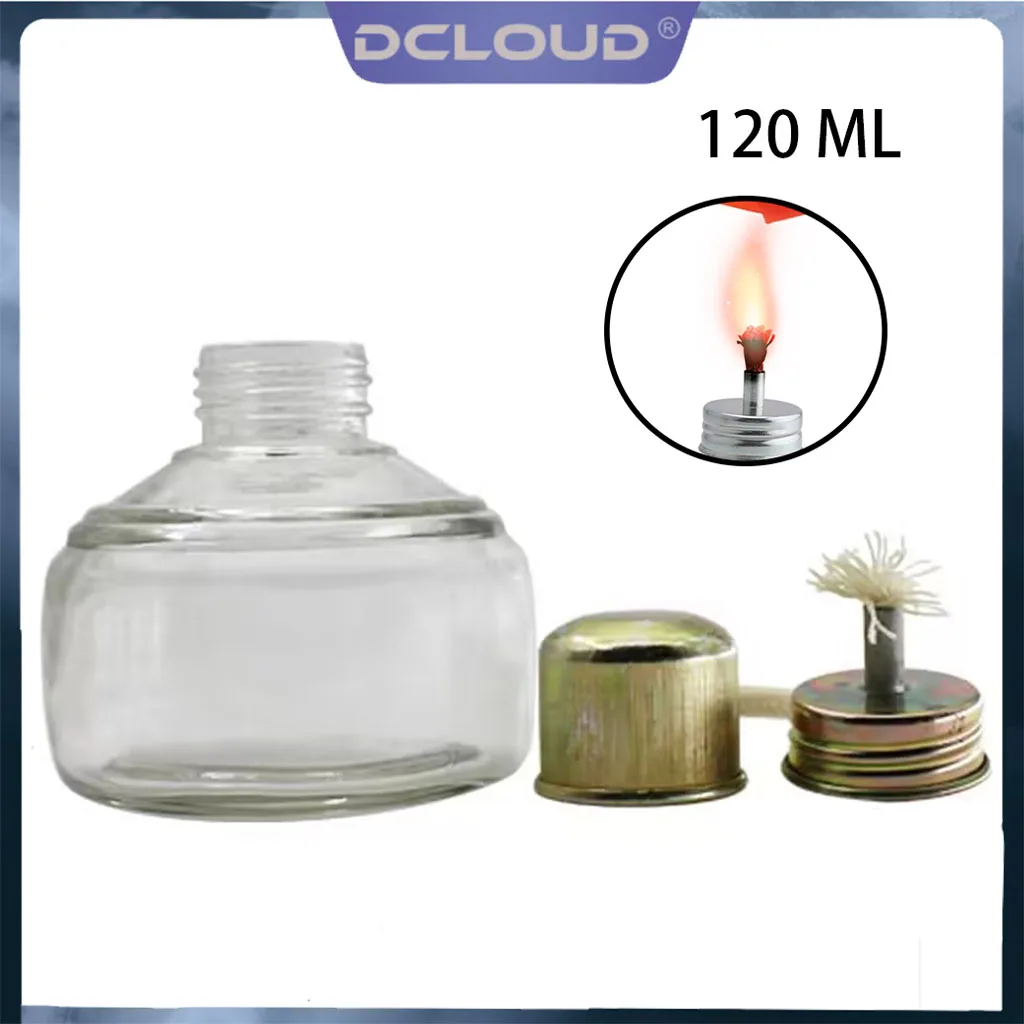 1Pc 120ml Dental Glass Alcohol Burner Lamp with Wick Metal Cap Glassware Thickening Heating Glassware Dentistry Lab Equipment
