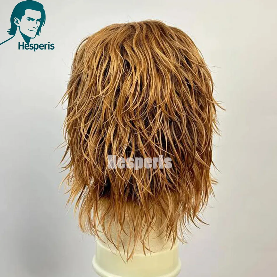 헤스페리스 블론드 인모 가발 앞머리 포함 자연스러운 웨이브 착용 간편 풀 머신 메이드 가발 실크 스톱 픽시컷 남성 가발  27 금발
