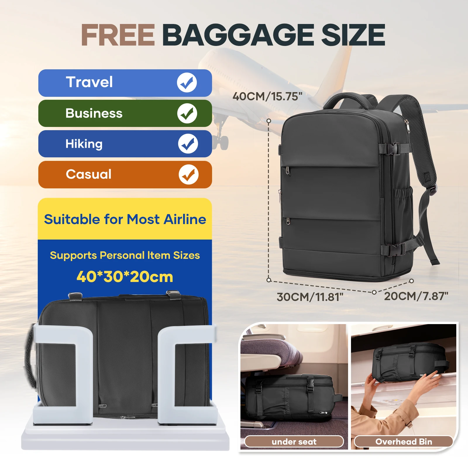 Ryanair 40x30x20 Travel Backpack Short Distance Business Laptop Backpack WizAir Luggage Cabin Bag, Men Women Leisure Backpack