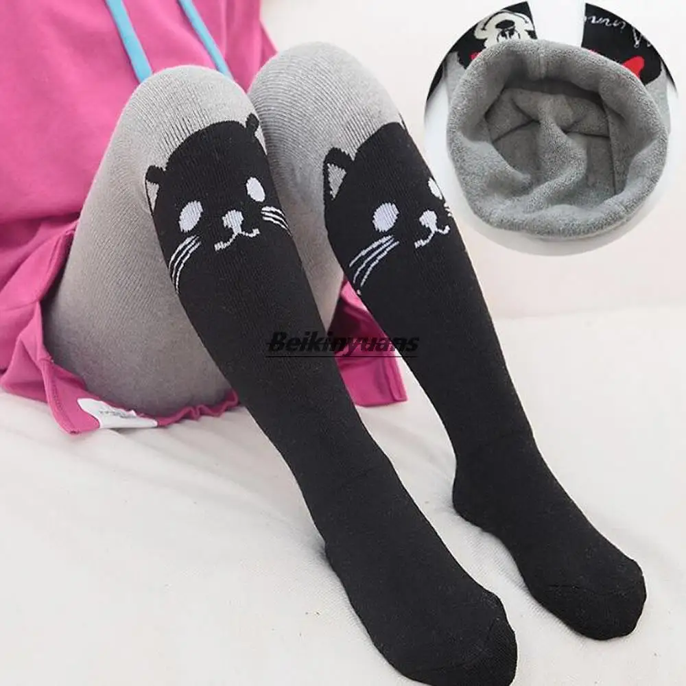 Autumn Winter Stitching Children's Pantyhose Thickened Terry Cat Girls Fake High Leggings kids pantyhose kids leggings