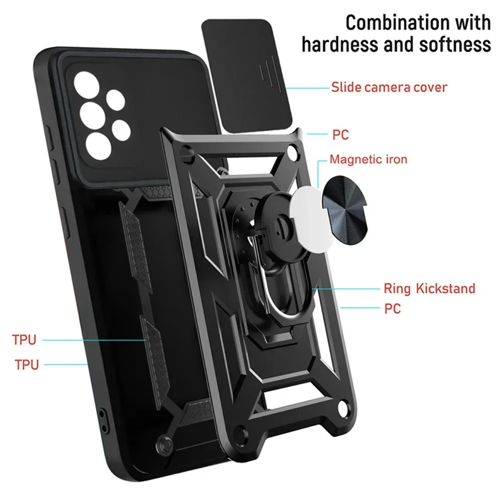 Armor Shockproof Magnetic Ring Stand Holder Case with Lens Cover