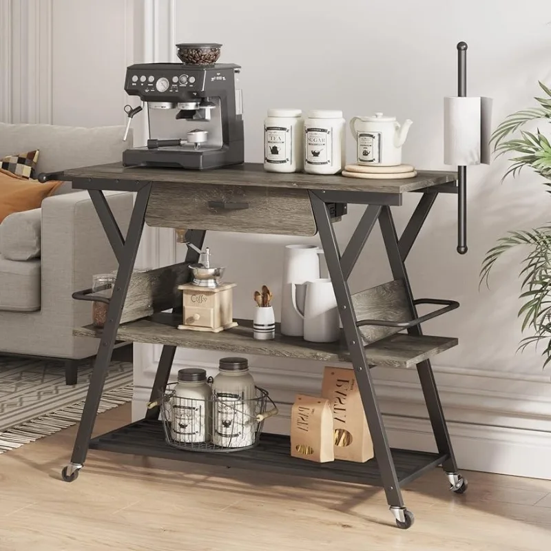

Bestier Coffee Bar Station, Kitchen Island Cart with Storage, Bar Table for Dinning Room Living Room, Gray