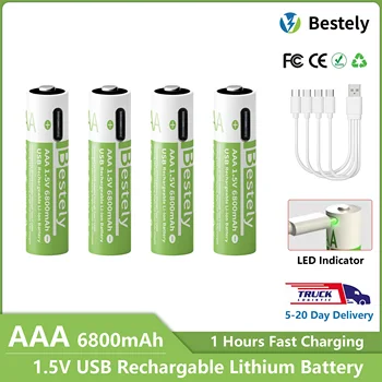 Batteria AAA ricaricabile 2000+ cicli 1,5 V 6800 mAh Li-ion tipo C Ricarica tripla sicurezza Batterie di alimentazione a lunga durata