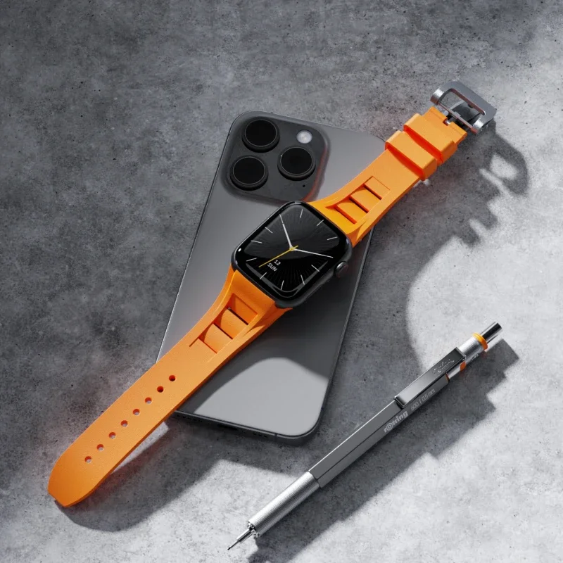 Liquid Fluororubber Silicone Strap for Apple Watch Band Ultra 2 49mm 45mm 44mm 42mm Modification Kit band iWatch 9 8 7 6 5 3 SE