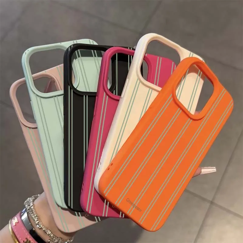 Green Stripe Lichee Pattern Shockproof Phone Case with Silicone Cover