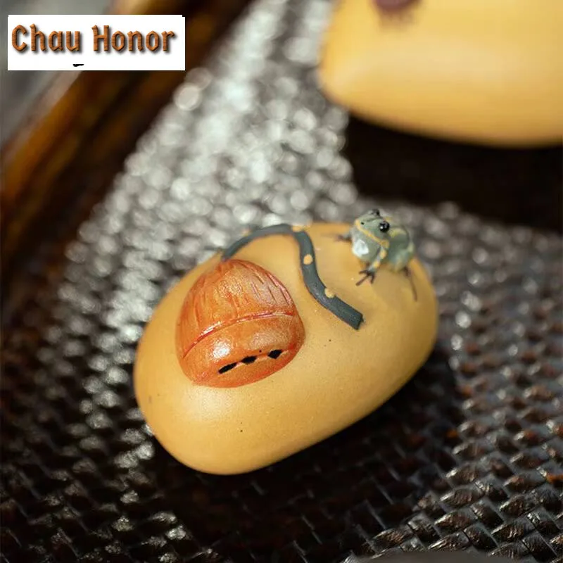 Boutique Purple Clay Tea pet Watermelon Fruit Model Sculpture Tea Figurine Ornaments Handmade Crafts Home Tea Set Decoration Art