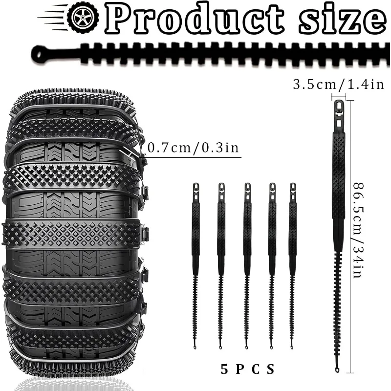 Snow bike chain, 5 universal snow bike chain emergency anti-skid for cars/trucks/SUVs, which can use snow on the road.