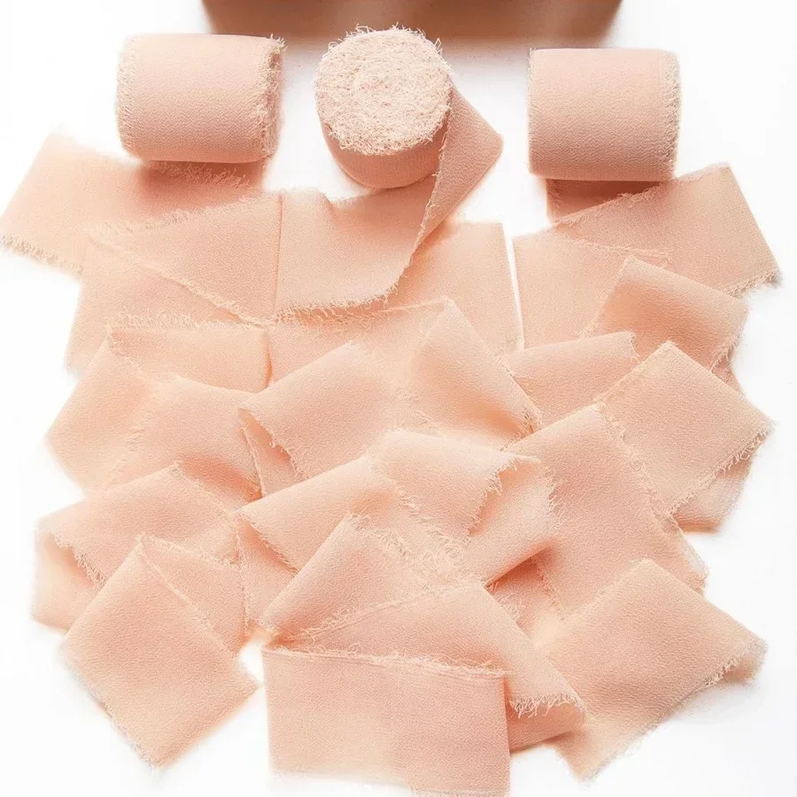 4cm x 5m Frayed Edged Satin Handmade Chiffon Silk Ribbon For Wedding Invitation Bouquets Birthday Party DIY Decoration Gift