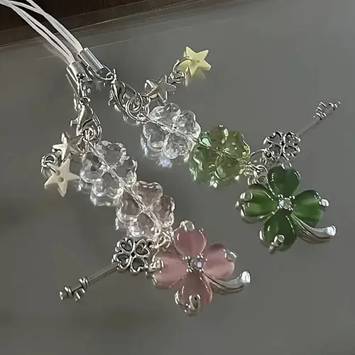 Four-Leaf Clover Beaded Keychain for Women and Girls, Cute Bag Pendant Decor, Lucky Grass, Star, Phone Charms, Trendy Gifts, Y2K - Image 2