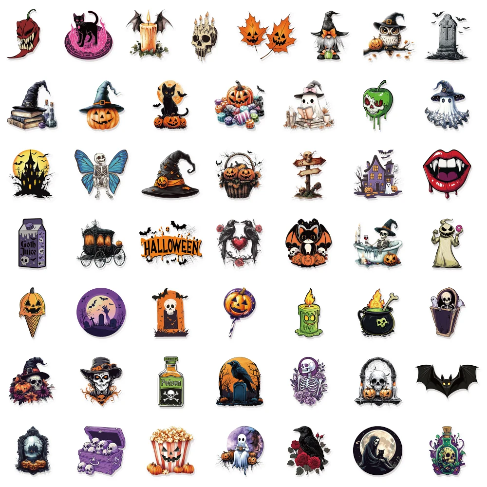 50PCS 할로윈 공포 재미 드레스 낙서 애완 동물 스티커 수하물 노트북 워터 컵 전화 케이스 방수 스티커