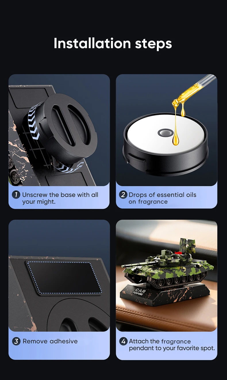 Kein Parfüm DIY Duftdiffusor Drift Tank Modell drehen Radar Auto Ornament Armaturenbrett coole Innenzubehör Dekorationen Männer – Detail 11