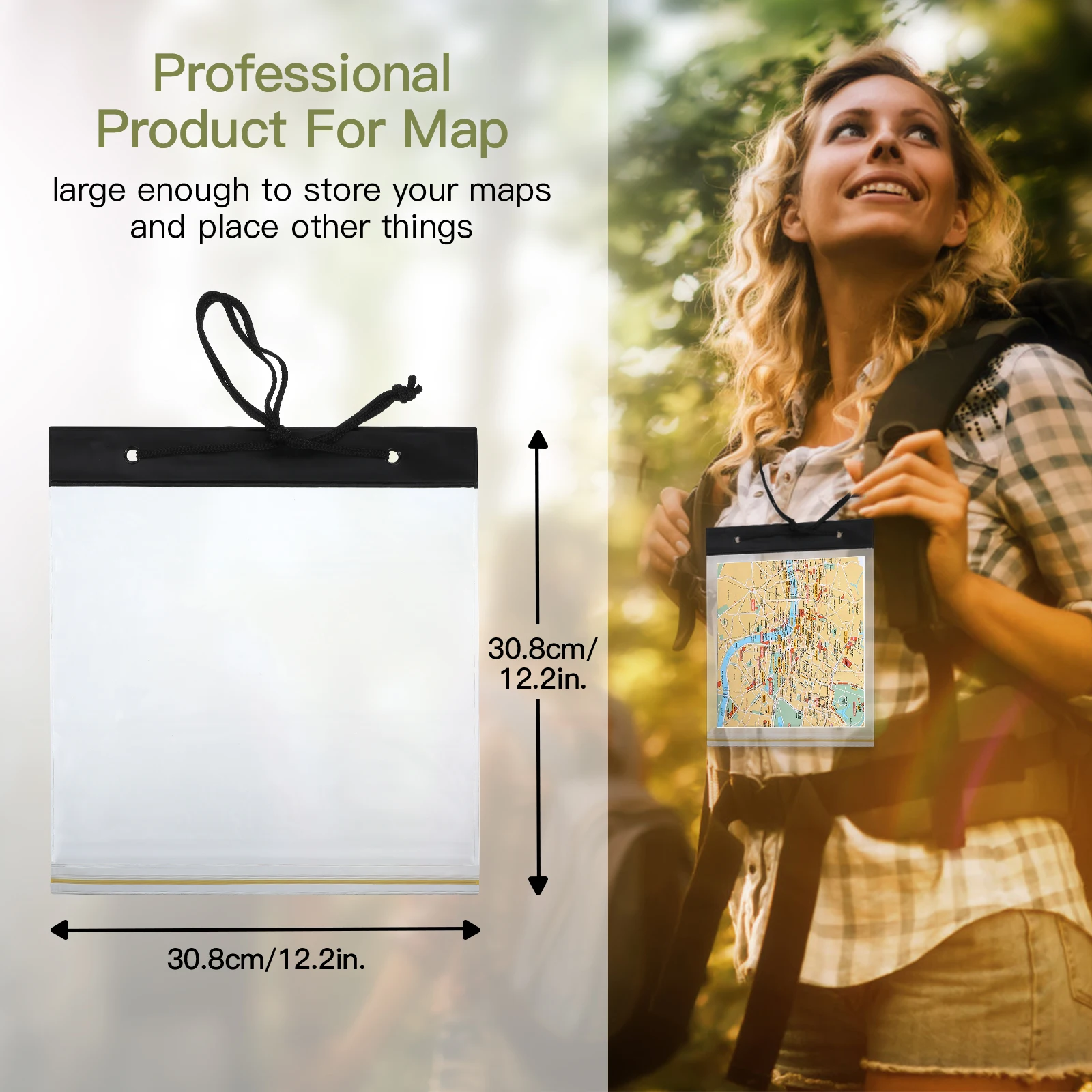 Waterproof Foldable Map Storage Case Transparent Document Dry Bag Trail Map Case Hiking Passport Holder Outdoor Camping Hiking