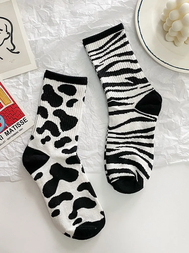 Damen Socken schöne Kuh Muster kurze Socken kreative Drucks ocken Söckchen gestreifte Skateboard Socken – Detail 7