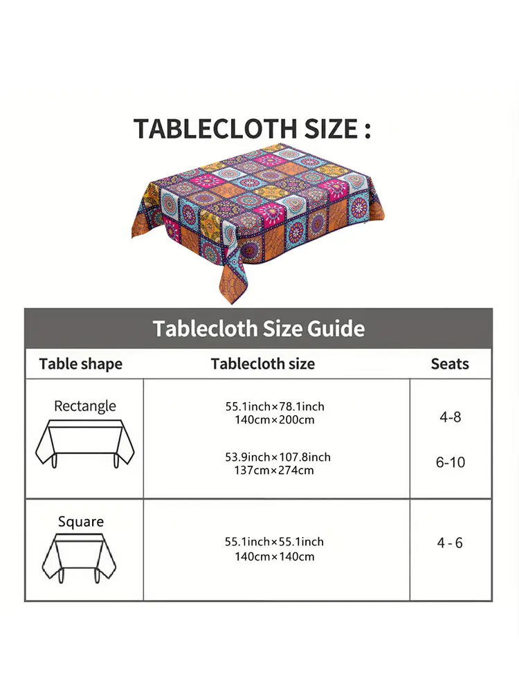 Uno, tovaglia rettangolare in poliestere, tovaglia bohémien mandala, tovaglia rettangolare colorata decorazione festiva per feste, ho 3