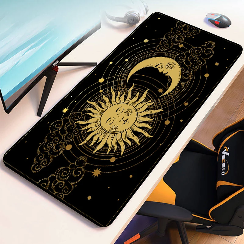 

Golden Sun and Moon Mouse Pad Gamer Keyboard Mat Gaming Desk Mat Large Mousepad 900x400 Cabinet Accessories Extended Pads