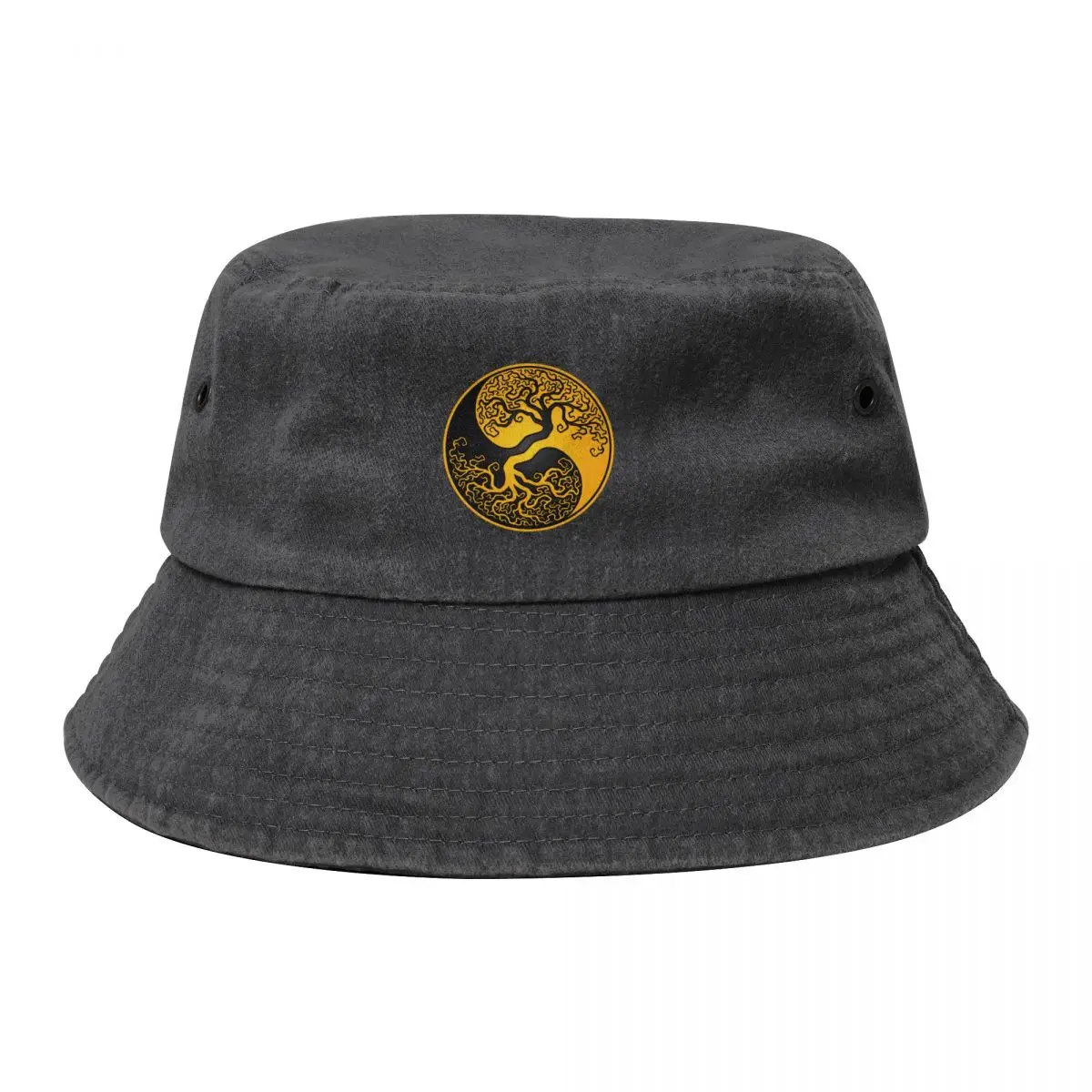 

Yellow and Black Tree of Life Yin Yang Bucket Hat Big Size Hat Streetwear Beach Bag Boy Women's
