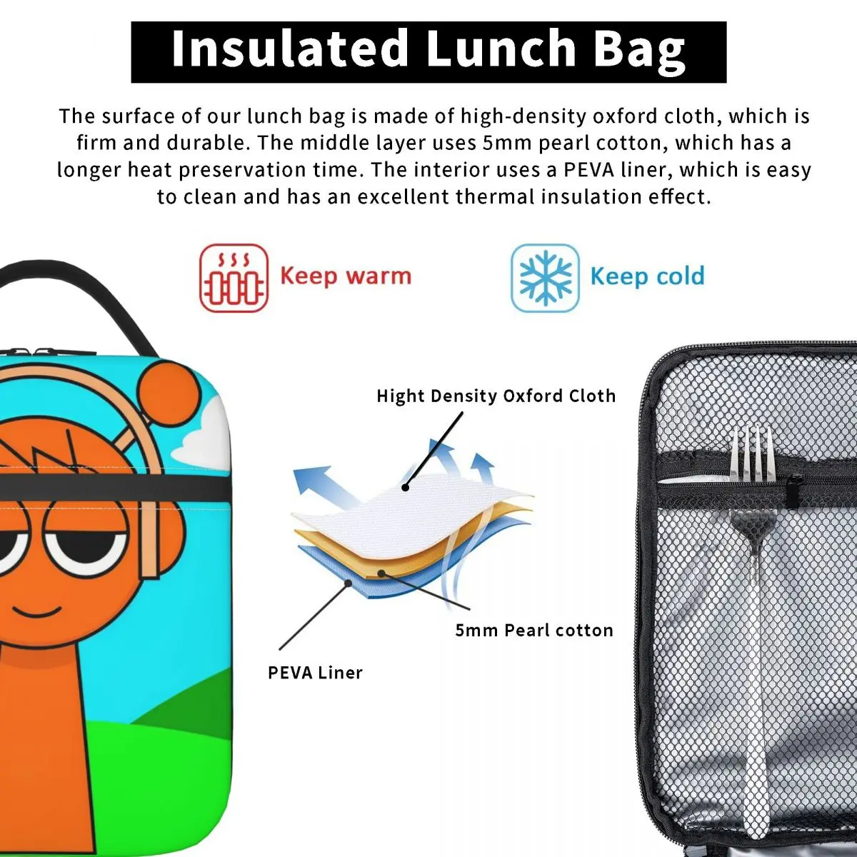 Incredibox Sprunki Insulated Lunch Bag for Children Office Funny Game Storage Food Box Multifunction Cooler Thermal Lunch Box 5