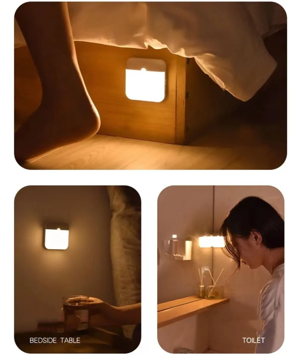 PIR Motion Sensor LED Night Light USB Rechargeable Night Lamp Wireless Closet Light For Kitchen Cabinet Staircase Wardrobe Lamp