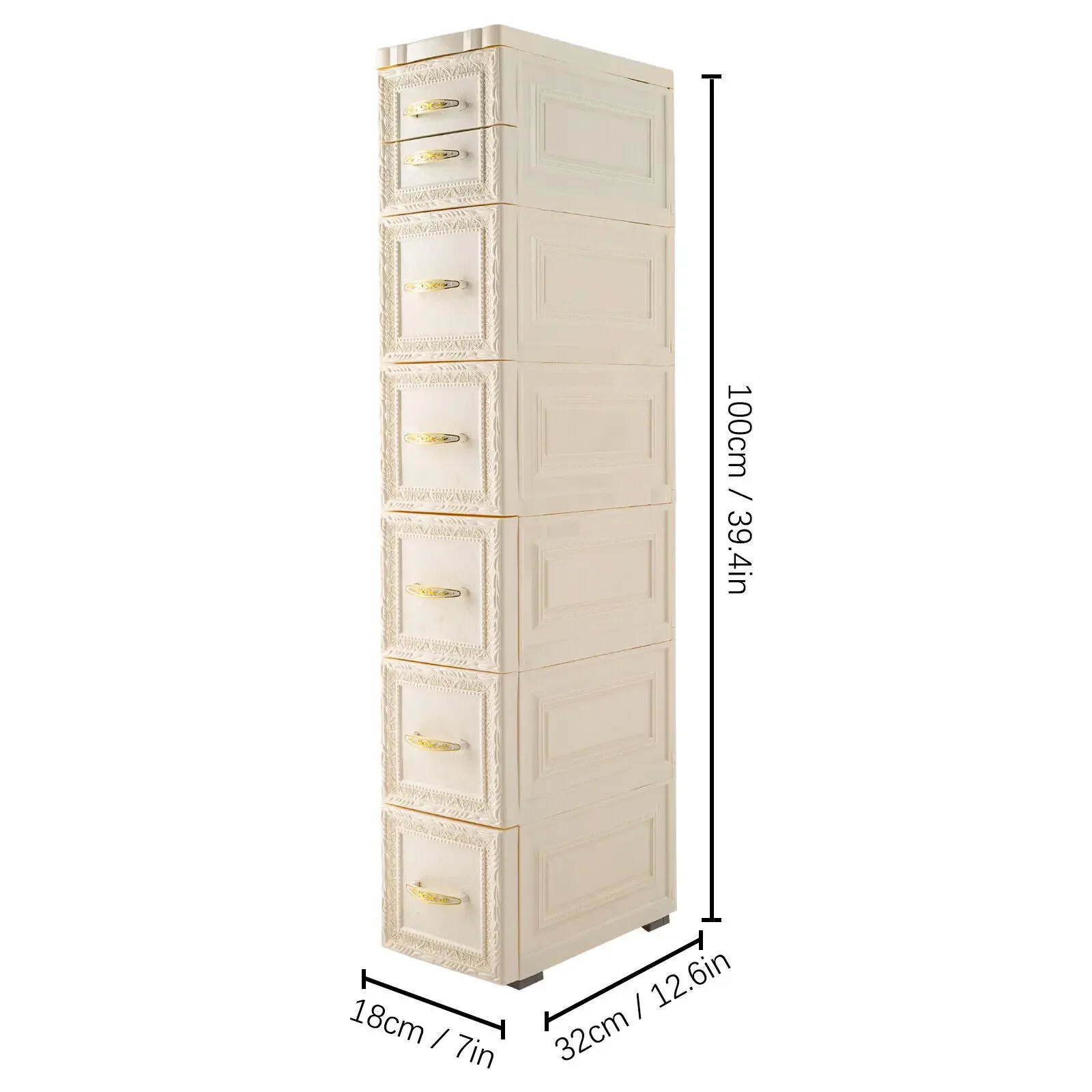 7 Drawers Floor Cabinet Storage Organizer Free Standing Bathroom Narrow Cabinet for Living Room - Image 5