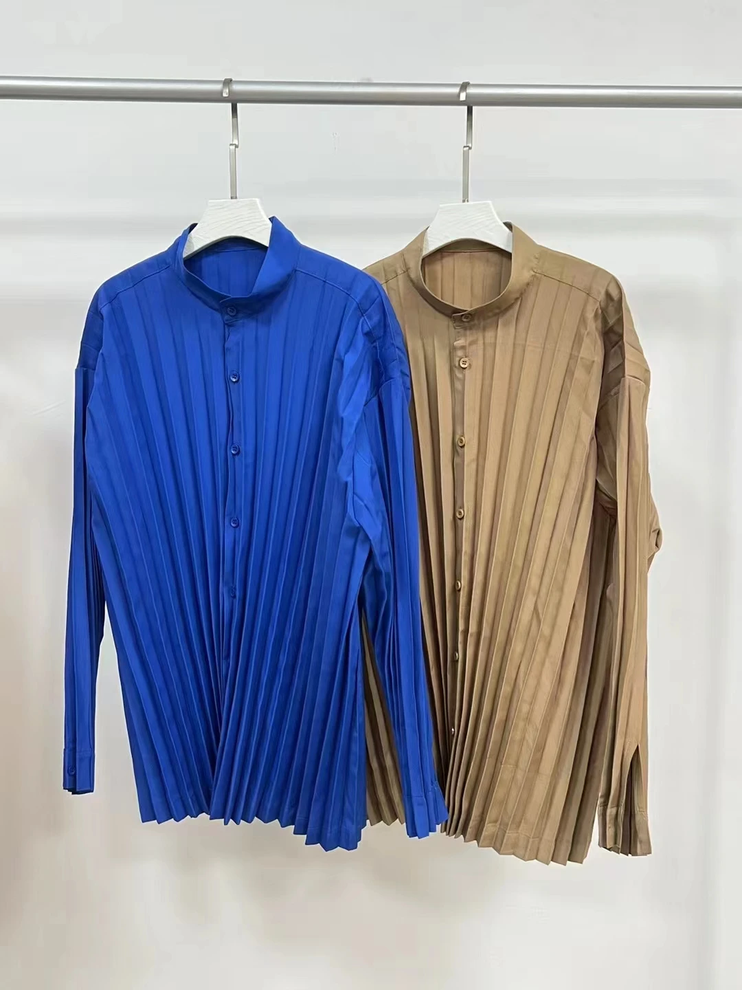 Pleats Pleated Stand-up Collar Solid Color Jacket 2024 Summer New Personalized Fashion Jacket Fashionable Versatile Men Clothing 2