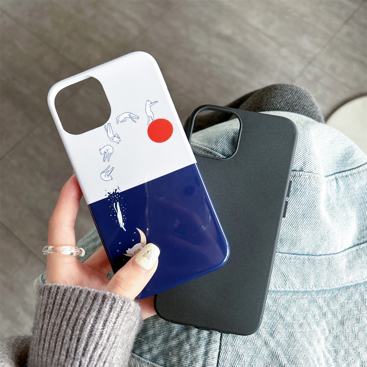 The Moon and the Cat intInclusive Phone Case Two-In-One Film Protective Shell For iPhone 15 14 13 12 11 Pro Max Plus Mini
