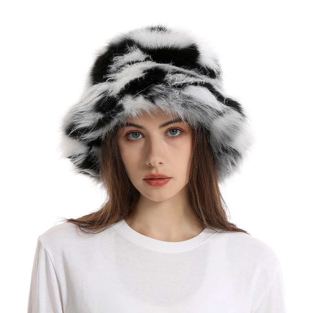 Winter Warm Faux Fur Bucket Hats For Women Outdoor Caps Soft Fleece Fisherman Cap Fluffy Earwarmer Ski Vacation Hats