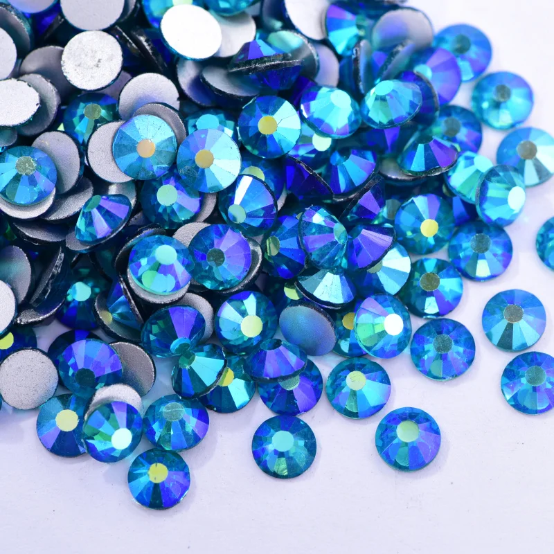 SS3-SS30 Peacock Blue AB Non hotfix Rhinestones Glitter Strass Glass Crystals Flatback Rhinestone for Nail Art Decorations