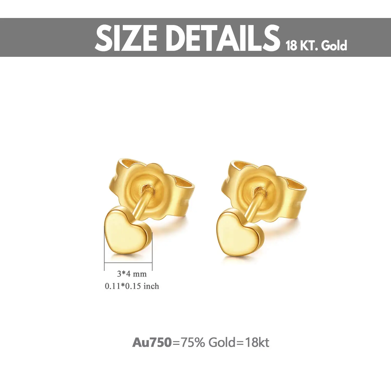 YFN 18K Solid Gold Heart Stud Earrings for Women Simple Cute Love Heart Push Back Studs Earrings Fine Jewelry Gift