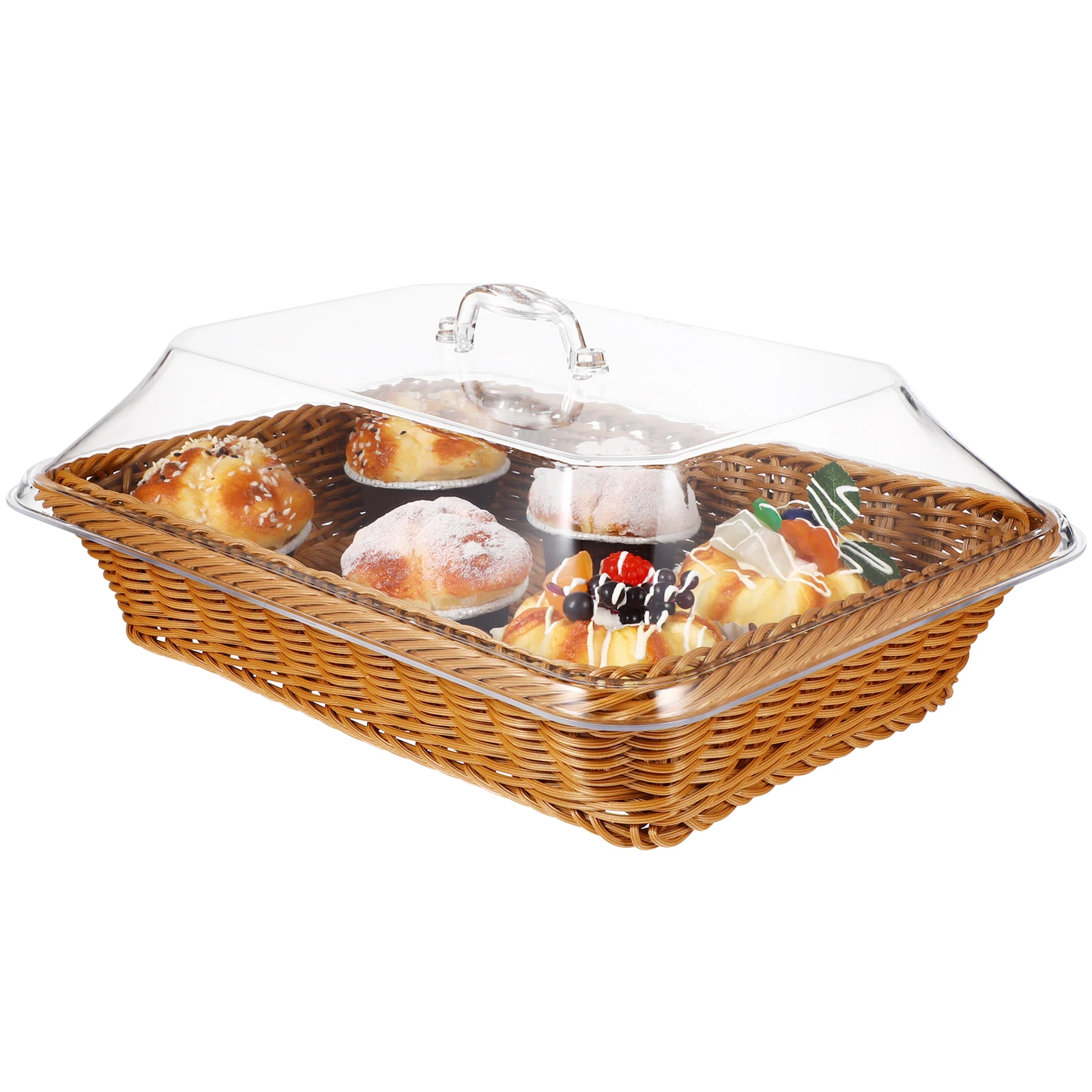 

Imitation Rattan Woven Basket Lid Vegetable Bread Serving Simulated Baskets Acrylic Storage Containers for Home Kitchen Picnic