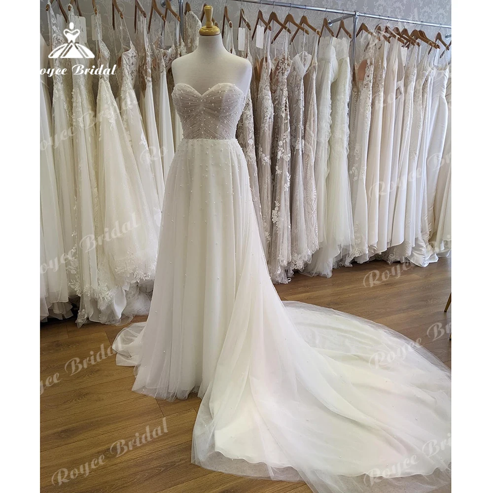 

Тюлевые Свадебные платья Roycebridal с жемчужинами в стиле бохо, пляжные свадебные платья милой подружки невесты, новинка 2024