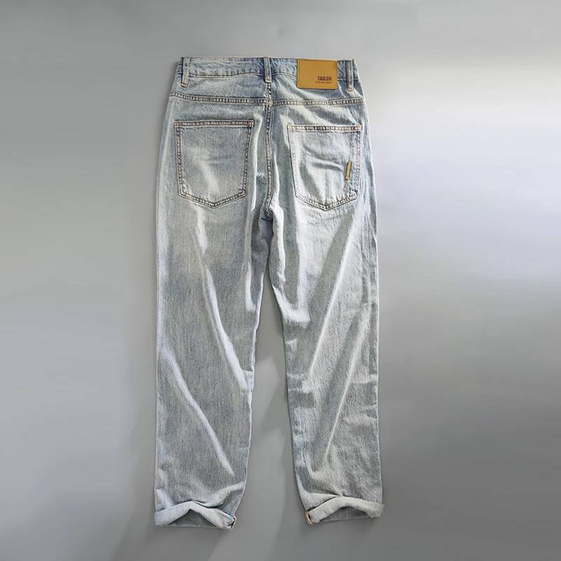 2024 Spring Autumn New Vintage Casual Mens Jeans Washed Soft Cotton Loose Straight Streetwear Cargo Jeans KK1026-2