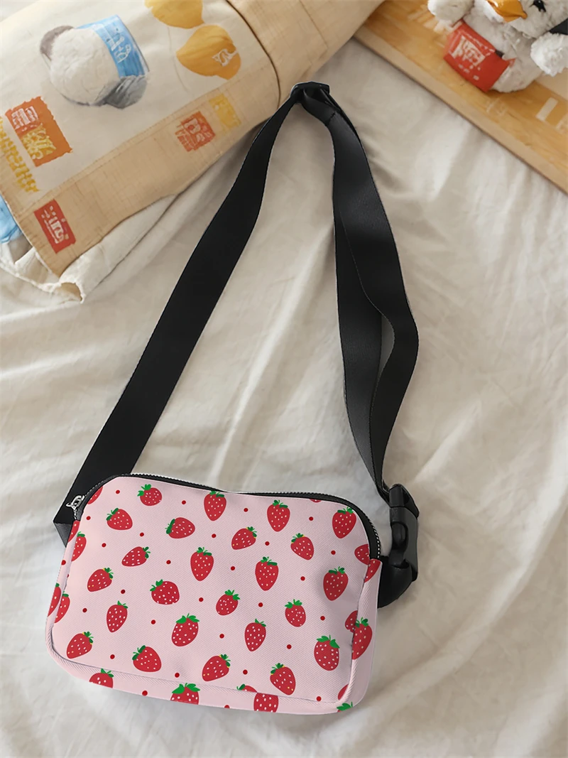1pc,pink strawberry fashionable adjustable crossbody bag, neutral sports waist bag, suitable for running