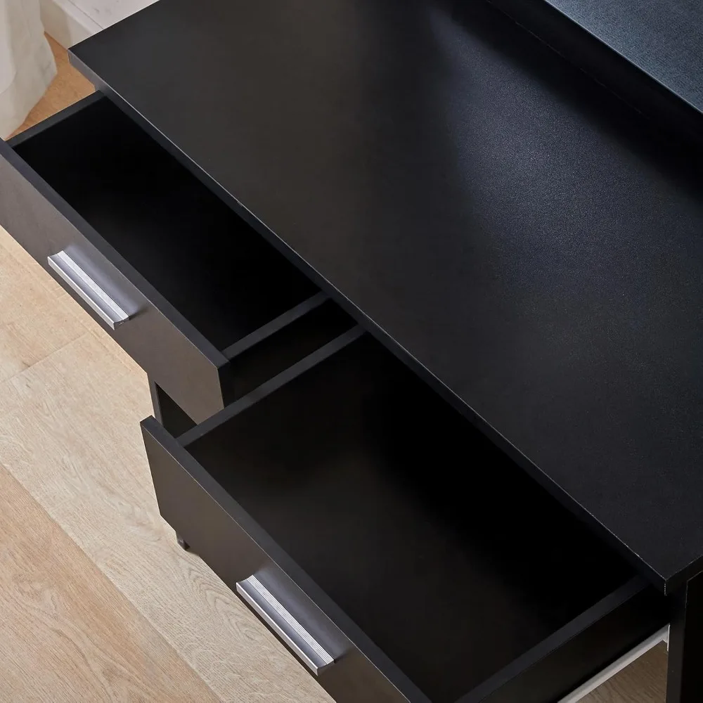 illuminated vanity table with adjustable light, dual drawers, and matching stool for contemporary makeup applications