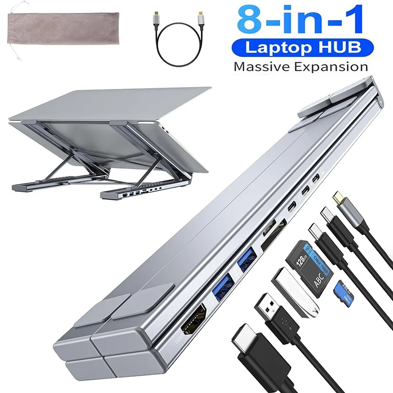 8-in-1 USB-C 노트북 스탠드 접이식 도킹 스테이션 범용 타입-C 태블릿 ..