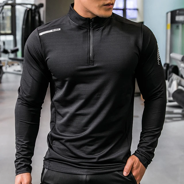  Men Long Sleeve Compression Running Shirts Sports Hoodies Dry  Fit Fitness Top Black S : Clothing, Shoes & Jewelry