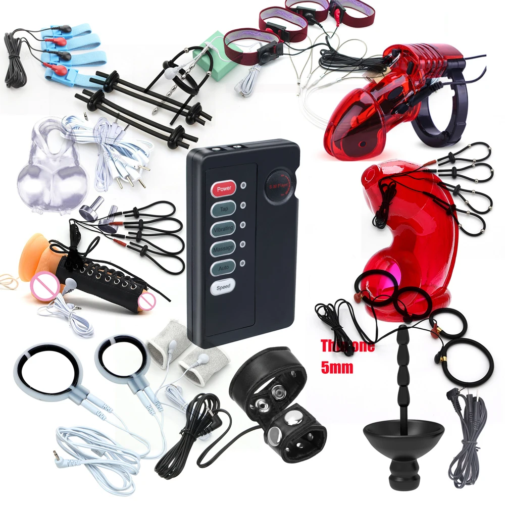 18+ Adults Electro Shock Penis Ring Urethral Catheter Electric Stimulate Massage Glans Trainer Cock Cage Penis Extender Sex Toys