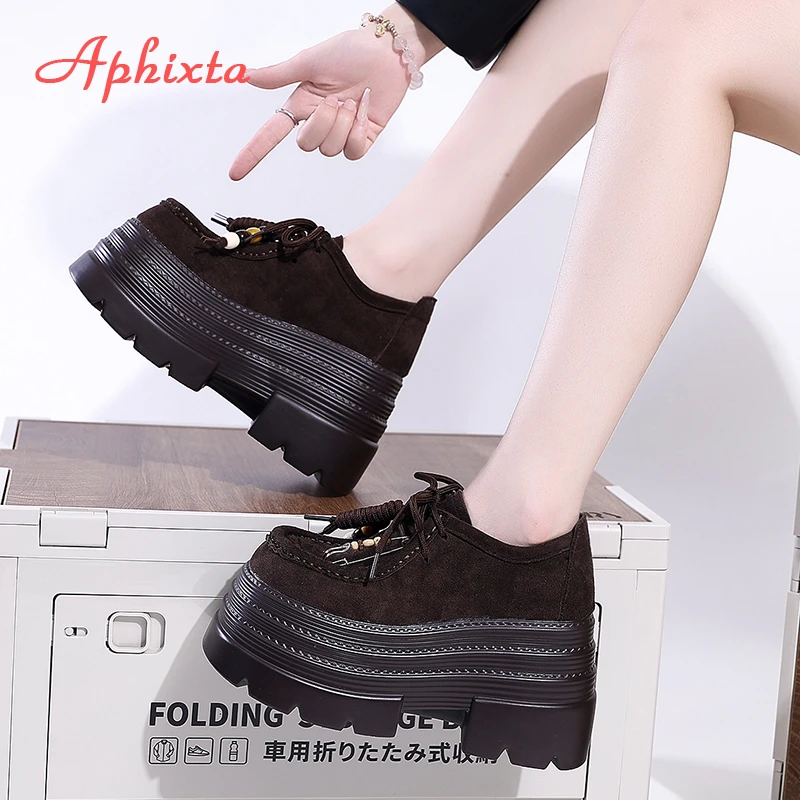 Aphixta Suede Upper Fringe Dec Women Ankle Boots 10cm High Heels Platform Woman Shoes Chunky Heel Lace Up Fashion Ladies Shoes