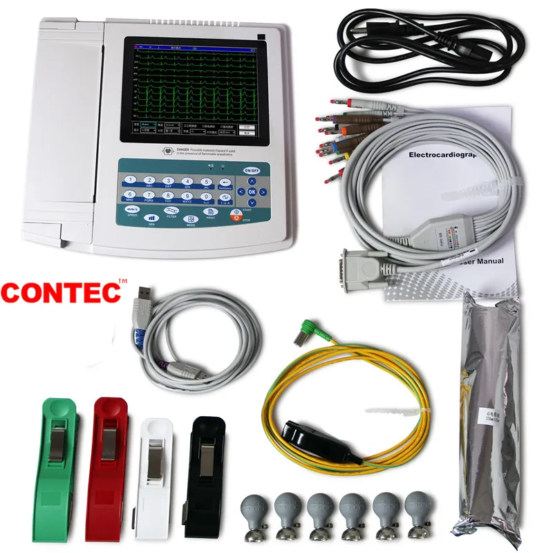 Touch Screen Digital 12 Channel 12 Leads ECG EKG Electrocardiograph PC Software CONTEC ECG1200G Mexico warehouse delivery