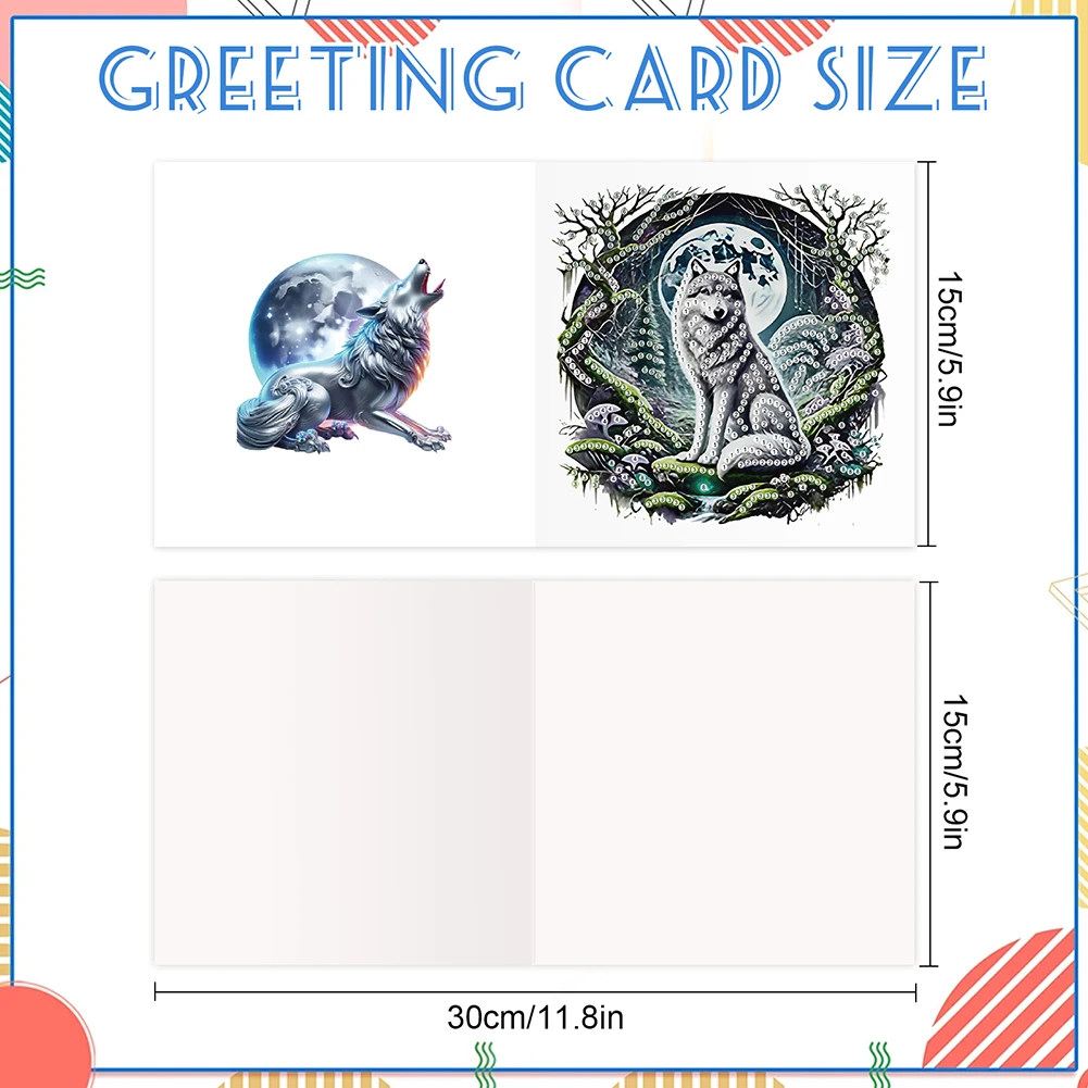 6PCS DIY Rhinestone Diamond Art Mosaic Postcards Animal Theme Diamond Art Handmade Cards for Birthdays Thanksgiving and Holidays